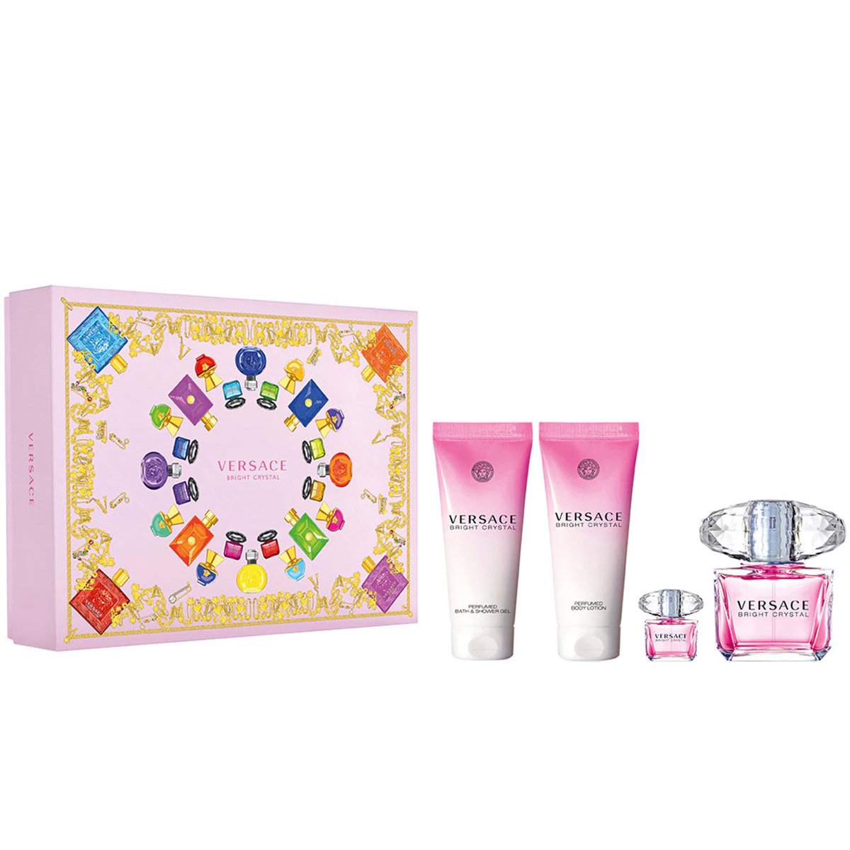 Gift Set Versace Bright Crystal 4pcs - Spring Set ( EDT 90ml & EDT 5ml & Body Lotion 100ml & Shower gel 100ml )