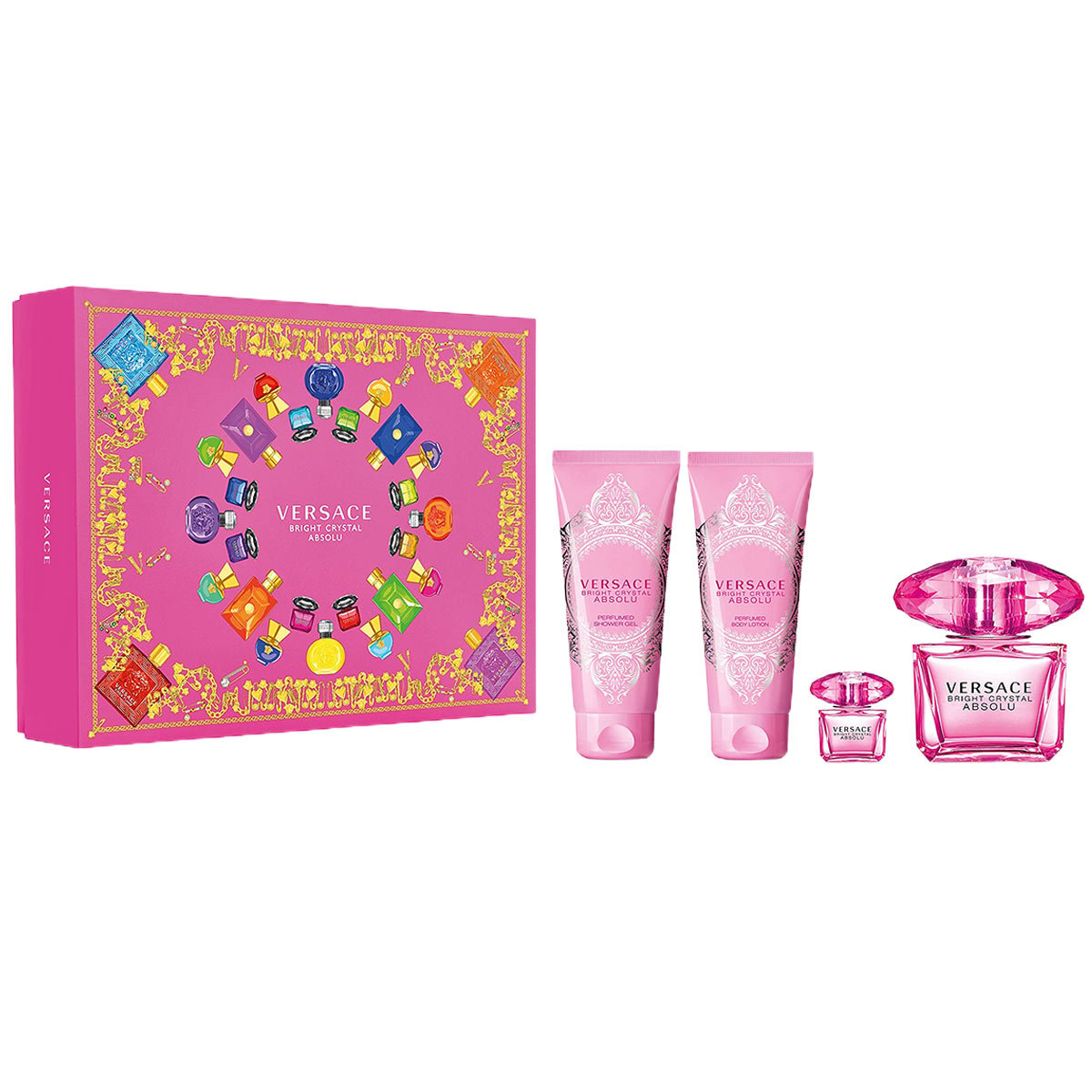 Gift Set Versace Bright Crystal Absolu 4pcs ( EDP 90ml & EDP 5ml & Shower Gel 100ml & Body Lotion 100ml )