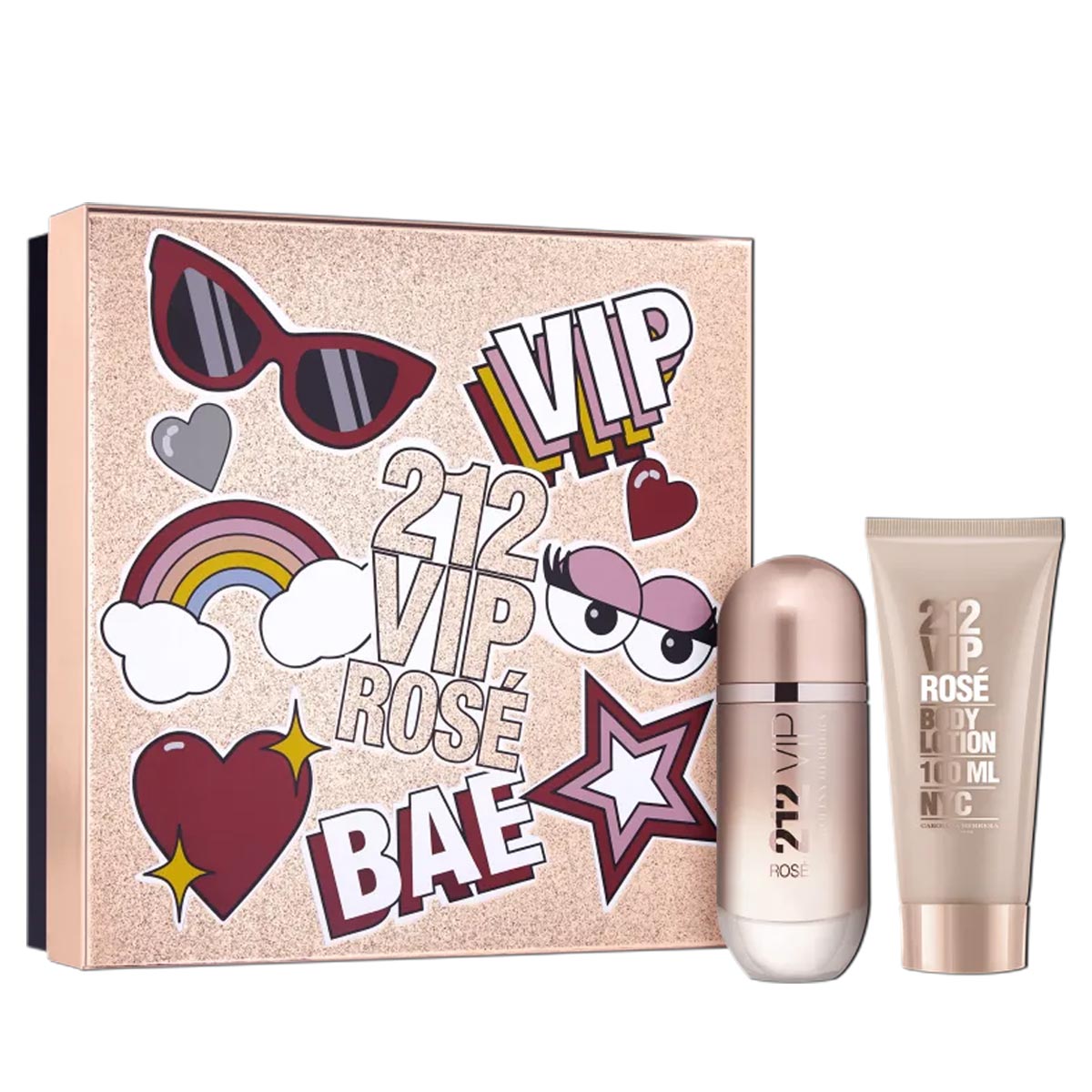Gift Set Carolina Herrara 212 VIP Rose 2pcs ( EDP 80ml & Lotion Dưỡng Da 100ml )